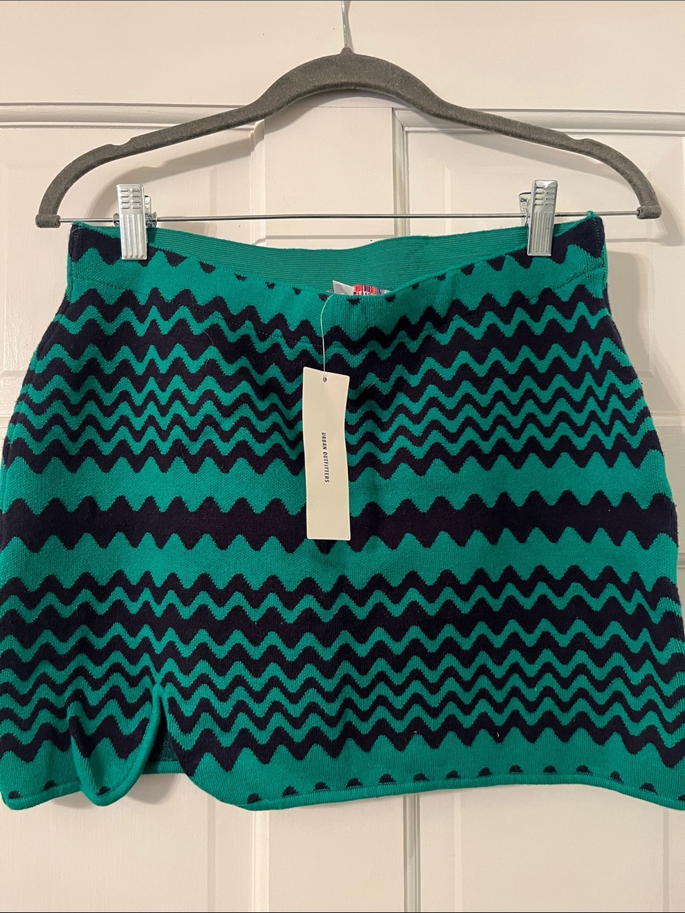 Urban Outfitters Teal & Black Zigzag Knit Mini Skirt